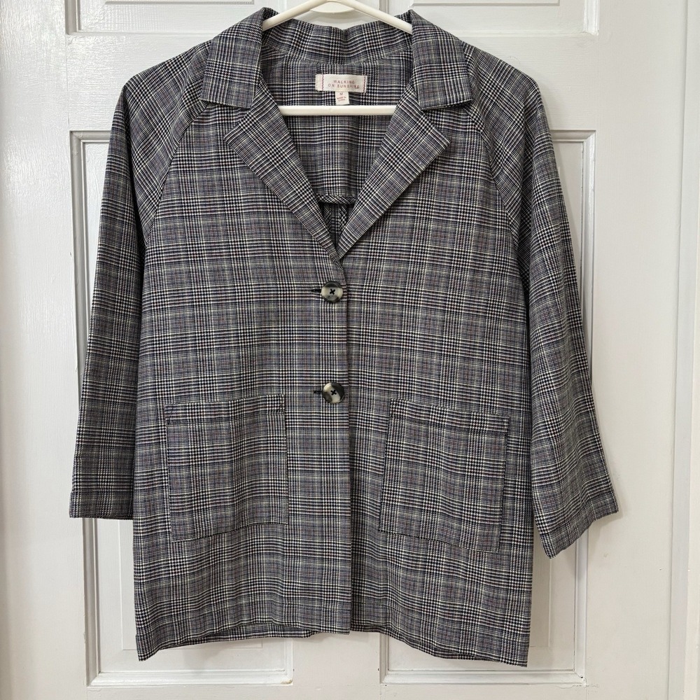 Plaid Blazer Academia Career Casual Lightweight Boxy M WALKING ON SUNSHINE‎